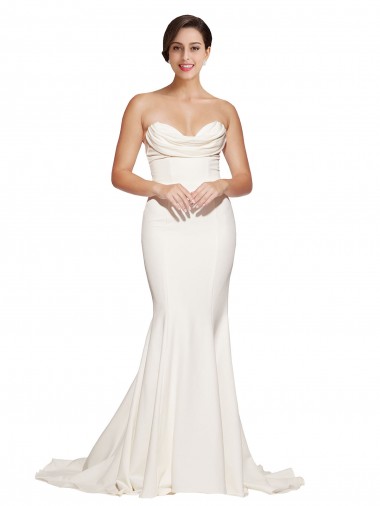 Low Back Ivory Mermaid Strapless Sweep Train Formal Evening Gown / Prom Dress / Bridesmaid Dress Bolton