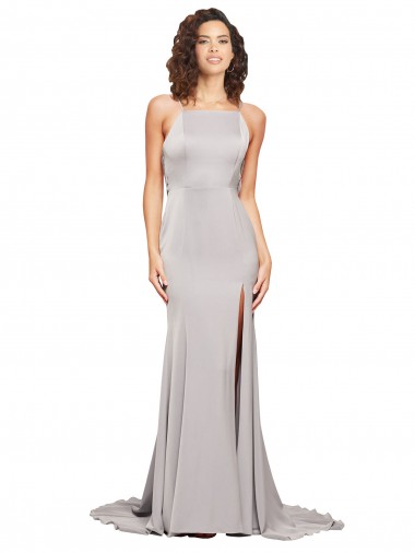 Low Back A-Line High Neck Sweep Train Formal Evening Gown / Prom Dress / Bridesmaid Dress Bolton