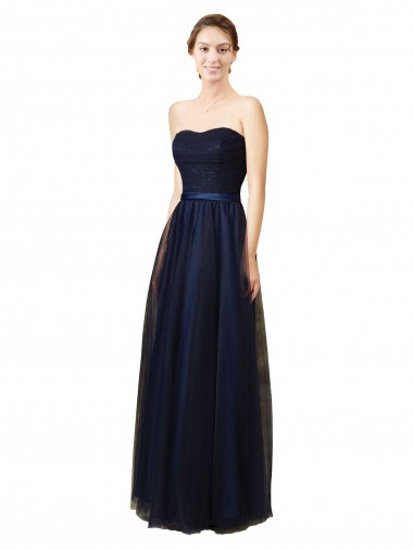 Dark Navy A-Line Strapless Long Bridesmaid Gown Bolton