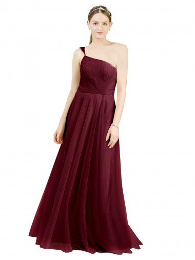 Burgundy A-Line One Shoulder Sleeveless Long Semi Formal Evening Dress / Bridesmaid Dress Bolton