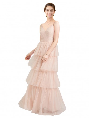 Pink A-Line V-Neck Long Semi Formal Evening Dress / Bridesmaid Dress Bolton