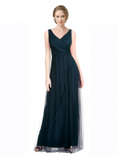 Blue A-Line V-Neck Long Bridesmaid Dress Bolton