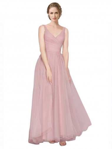 V-Back Pink A-Line V-Neck Long Bridesmaid Dress Bolton