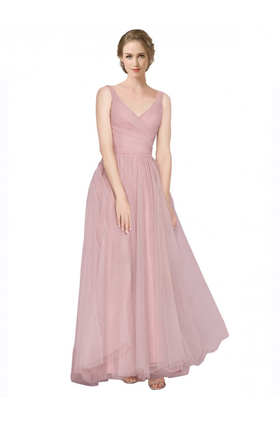 V-Back Pink A-Line V-Neck Long Bridesmaid Dress Bolton