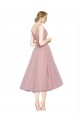 V-Back Pink A-Line V-Neck Tea Length Bridesmaid Dress Bolton