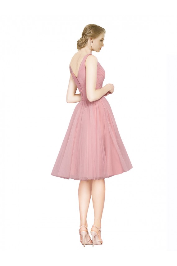 Pink A-Line V-Neck Knee Length Bridesmaid Gown Bolton