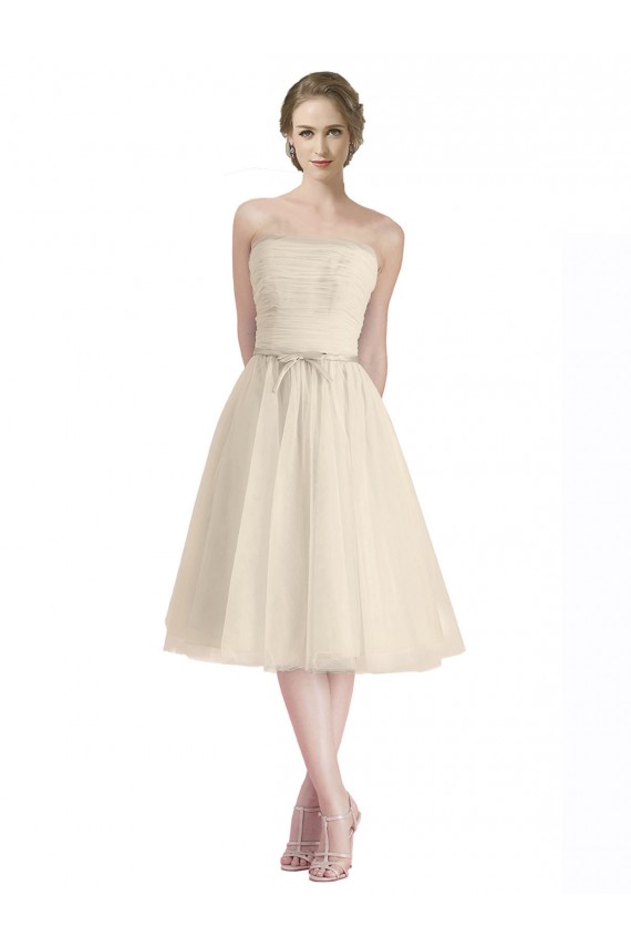 A-Line Strapless Cocktail Length Bridesmaid Dress Bolton