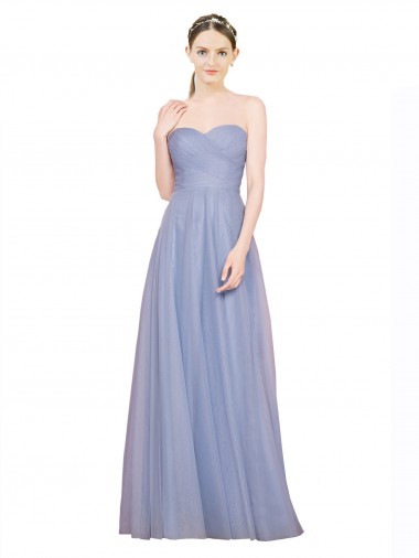 Low Back Light Sky Blue A-Line Strapless Sleeveless Long Formal Dress / Bridesmaid Dress Bolton