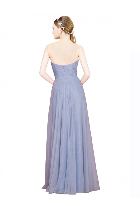 Low Back Light Sky Blue A-Line Strapless Sleeveless Long Formal Dress / Bridesmaid Dress Bolton