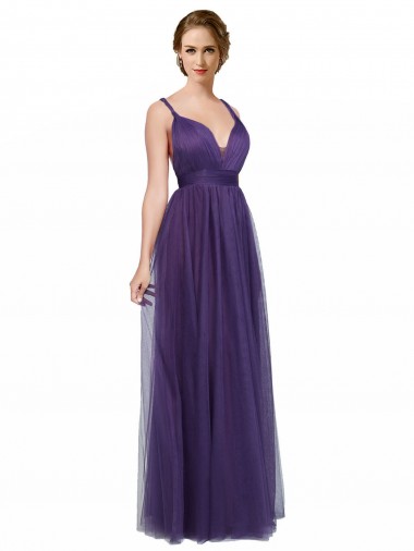 Low Back Purple A-Line Bateau Neck Long Bridesmaid Dress Bolton