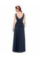 V-Back Dark Navy Sheath V-Neck Long Bridesmaid Dress Bolton