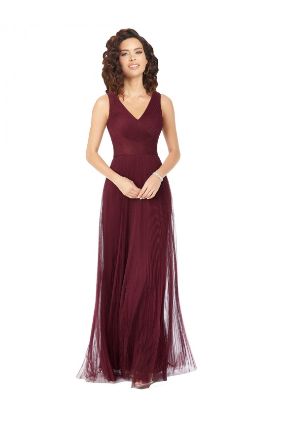 Burgundy Gold A-Line V-Neck Long Bridesmaid Dress Bolton