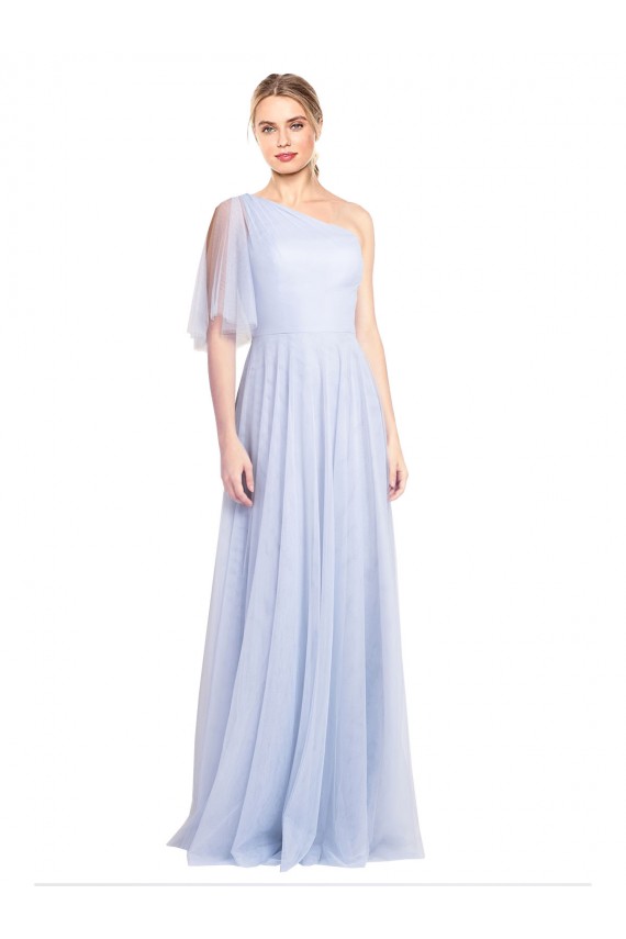 Light Sky Blue A-Line One Shoulder Flutter Sleeves Long Bridesmaid Dress Bolton