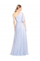 Light Sky Blue A-Line One Shoulder Flutter Sleeves Long Bridesmaid Dress Bolton