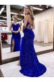 Royal Blue Sheath V-Neck Sweep Train Evening Dress Bolton