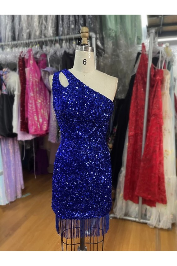 Royal Blue Sheath One Shoulder Short Homecoming Dress Bolton