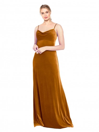 Gold A-Line Cowl Neck Long Prom Dress / Bridesmaid Dress Bolton