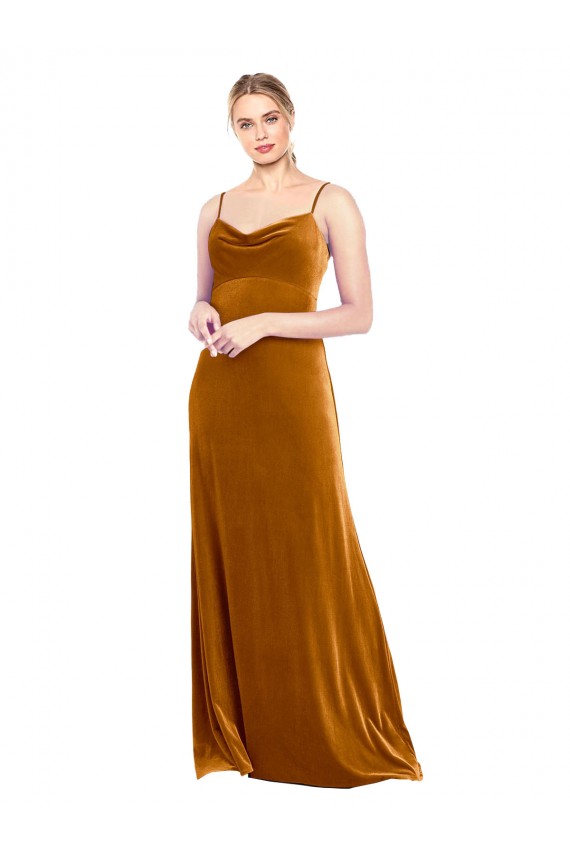 Gold A-Line Cowl Neck Long Prom Dress / Bridesmaid Dress Bolton