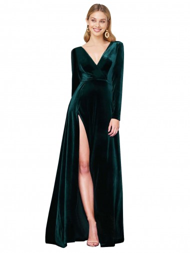 Dark Green A-Line V-Neck Sweep Train Black Tie Evening Gown / Prom Dress / Bridesmaid Dress Bolton