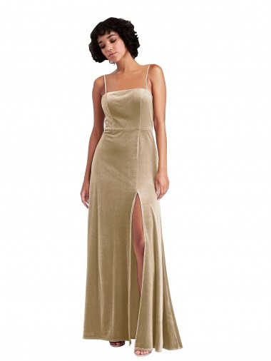 Low Back Champagne A-Line Square Neck Long Formal Evening Gown / Prom Dress / Bridesmaid Dress Bolton