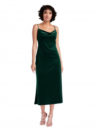 Open Back Dark Green Sheath Cowl Neck Midi Length Black Tie Evening Gown / Prom Dress / Bridesmaid Dress Bolton