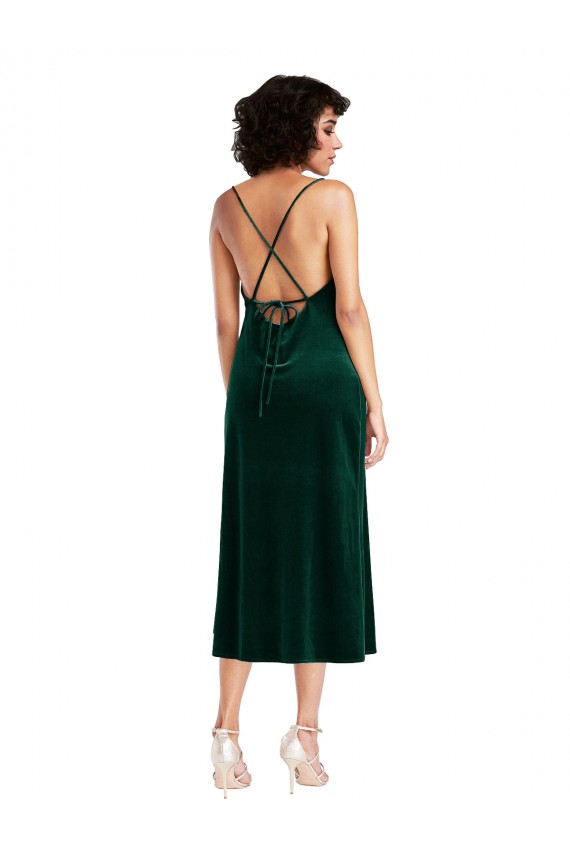 Open Back Dark Green Sheath Cowl Neck Midi Length Black Tie Evening Gown / Prom Dress / Bridesmaid Dress Bolton