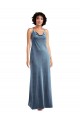 V-Back Dusty Blue Sheath Cowl Neck Long Bridesmaid Dress / Evening Dress Bolton