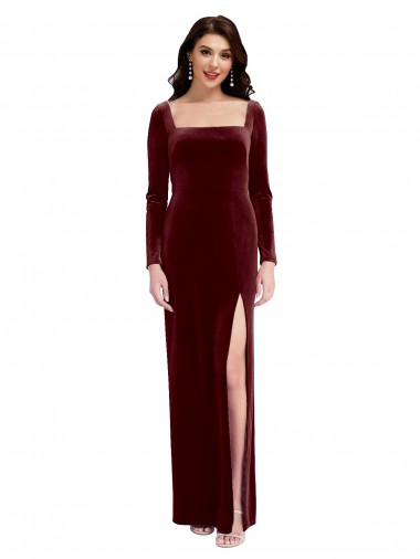 Low Back Burgundy A-Line Square Neck Long Prom Dress / Bridesmaid Dress Bolton