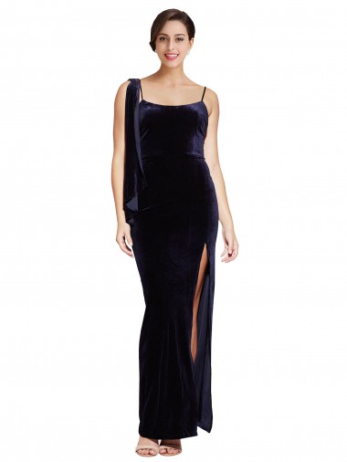 Low Back Dark Navy Sheath Square Neck Long Formal Evening Gown / Prom Dress / Bridesmaid Dress Bolton