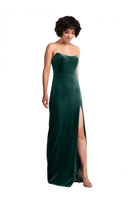 Low Back Dark Green Sheath Strapless Long Black Tie Evening Gown / Prom Dress / Bridesmaid Dress Bolton